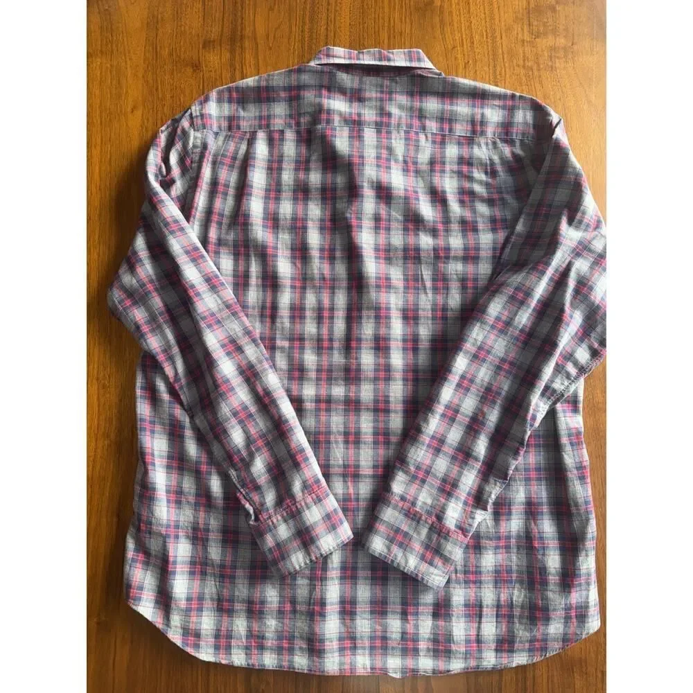 J.Crew Men's Brushed Cotton Grey Plaid Button-Up - Size L